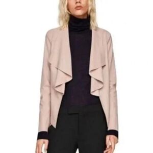 Zara blush pink faux  leather waterfall open front jacket